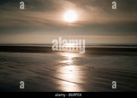 Lone jogging sulla spiaggia Newgale, Pembrokeshire, Galles Foto Stock