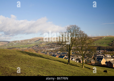 La scout moor turbina eolica fattoria sul lancashire mori sopra Ramsbottom,Inghilterra Foto Stock