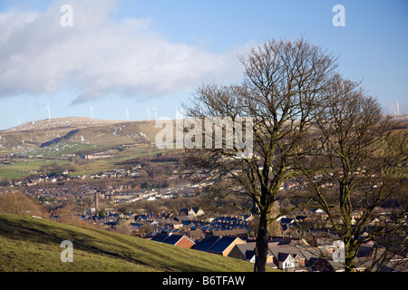 La scout moor turbina eolica fattoria sul lancashire mori sopra Ramsbottom,Inghilterra Foto Stock