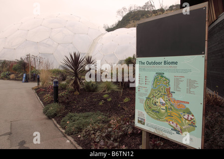 La mappa Outdoor Biome al progetto Eden, Cornovaglia, Regno Unito Foto Stock