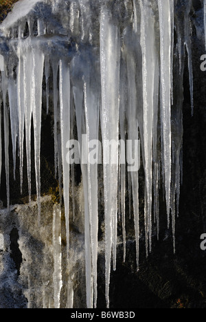 Icicle di fusione formazioni, Glenshee, Scozia Foto Stock