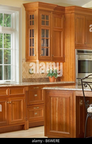 Sezione della grande cucina con cabinetry in legno Foto Stock