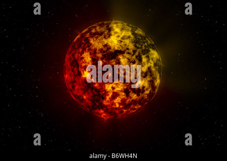 Fire planet travolto in fiamme su uno sfondo nero in landsape orientamento. Foto Stock