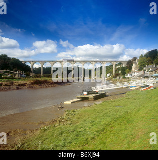 Primo grande treno occidentale attraversando Calstock viadotto sul fiume Tamar a Calstock, Cornwall, Inghilterra Foto Stock