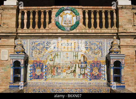 Siviglia Spagna piastrelle di ceramica nella Plaza de España che raffigurano la proclamazione della Costituzione nel 1812 in Cadiz Foto Stock