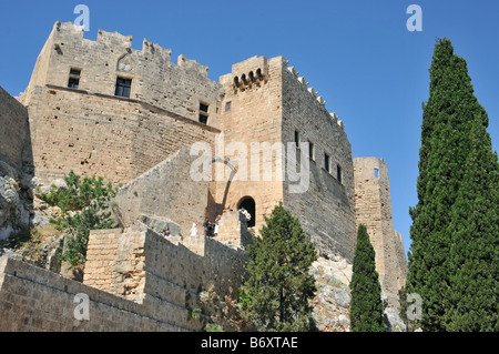 Antica Acropoli di Lindos sul isola greca di Rodi Foto Stock