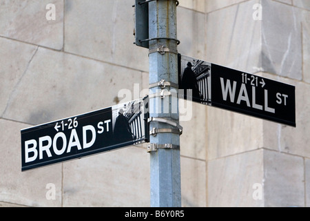 Un cartello stradale per parete e ampia nella città di New York New York STATI UNITI D'AMERICA Foto Stock