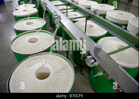 India Indore , fibre Mahima Ltd. filatura di produrre filati di cotone proveniente da agricoltura biologica e il commercio equo e solidale il cotone Foto Stock