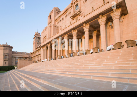 Facciata di un palazzo Umaid Bhawan Palace, Jodhpur, Rajasthan, India Foto Stock