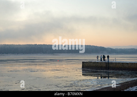 Findhorn Bay al tramonto in inverno Foto Stock