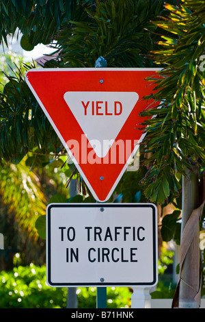 Palm Beach Shores , bizzarro bizzarro segni divertente , resa al traffico nel cerchio sul triangolo rettangolo e visualizza Foto Stock