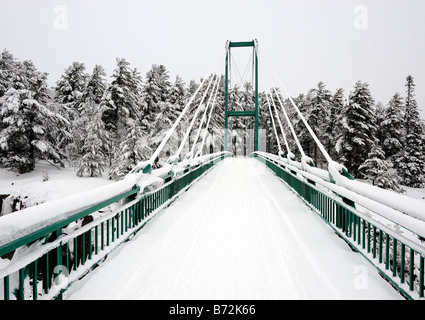 Motoslitta ponte sopra il fiume francese, Ontario, Canada Foto Stock