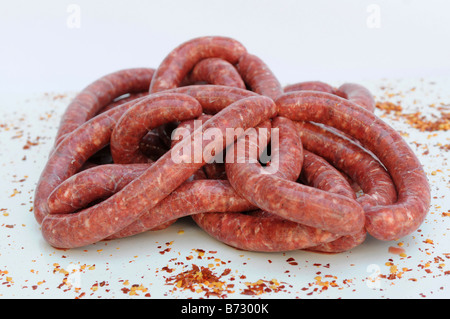 Salsiccia Merguez una salsiccia piccante dall' Algeria Africa del Nord Foto Stock