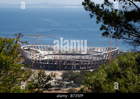 Vista aerea dalla collina di segnale del nuovo stadio Green Point essendo costruito per la coppa del mondo 2010 Città del Capo SUD AFRICA Foto Stock