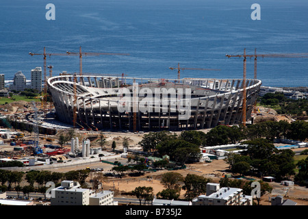 Vista aerea dalla collina di segnale del nuovo stadio Green Point essendo costruito per la coppa del mondo 2010 Città del Capo SUD AFRICA Foto Stock