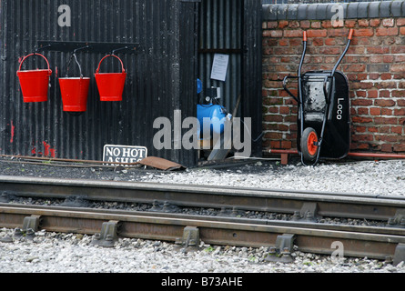 Benne di fuoco e la via al Old London Road Station nel Museo della Scienza e dell'industria a Castlefield in Manchester, UK. Foto Stock