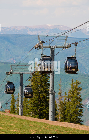 La regina di argento Gondola vi porta a 2.5 miglia dal centro di Aspen a 11,212 piedi vertice di Aspen Mountain. Foto Stock