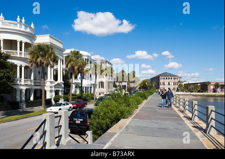 Storici Palazzi sul lungomare sulla batteria Est (East Bay Street, Charleston, Carolina del Sud, STATI UNITI D'AMERICA Foto Stock