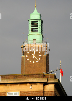 Torre dell'orologio del Norwich City Hall, Regno Unito Foto Stock