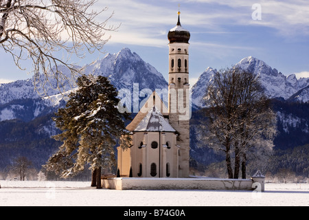 Inverno a San Coloman Chiesa a Schwangau, Baviera Germania Foto Stock