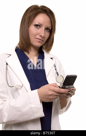 Signora medico cercapersone Foto Stock