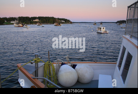 Porto all'alba, Port Clyde, Maine, Stati Uniti d'America Foto Stock