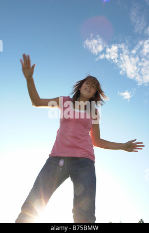 Tredici anni di ragazza con kite, Winnipeg, Canada Foto Stock