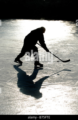 Le famiglie apprezzano il divertimento dell'hockey su ghiaccio sul ghiaccio Falmer stagno vicino Brighton UK 2009 Foto Stock