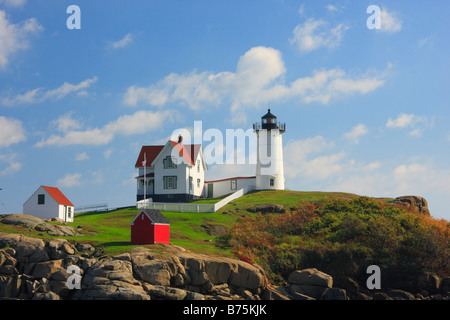 Cape Neddick Faro (Nubble luce), York Beach, Maine, Stati Uniti d'America Foto Stock