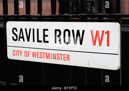 Saville Row strada segno, Londra, Inghilterra Foto Stock