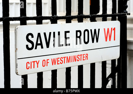 Saville Row strada segno, Londra, Inghilterra Foto Stock