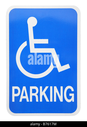 Parcheggio disabili segno cut-out su sfondo bianco Foto Stock