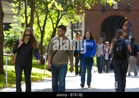 Gli studenti di Harvard Yard presso la Harvard University di Cambridge Greater Boston Massachusetts USA Foto Stock