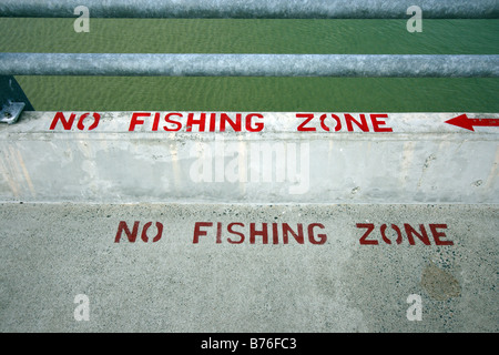 Nessuna zona di pesca segno su Jetty orizzontale11392 BDB Foto Stock