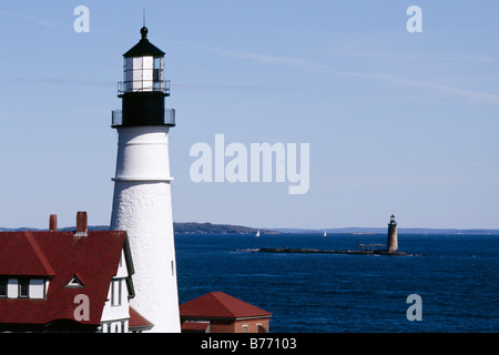 Vista ravvicinata di Portland Head Lighthouse Cape Elizabeth Maine Foto Stock
