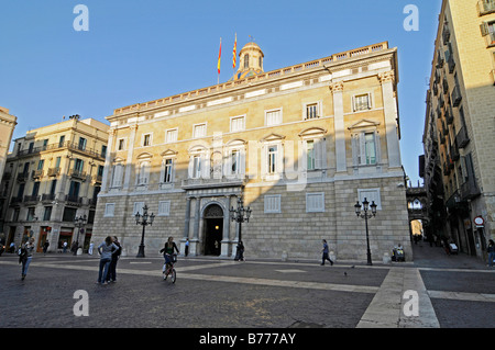 Plaça de Sant Jaume, Palau de la Generalitat, governo catalano, Plaza, Barri Gotic, Barcellona, in Catalogna, Spagna, Europa Foto Stock