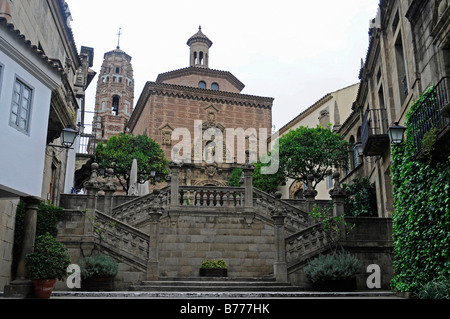 Scale e chiesa, Poble Espanyol, al Villaggio Spagnolo, open-air museum, Montjuic Barcellona, in Catalogna, Spagna, Europa Foto Stock