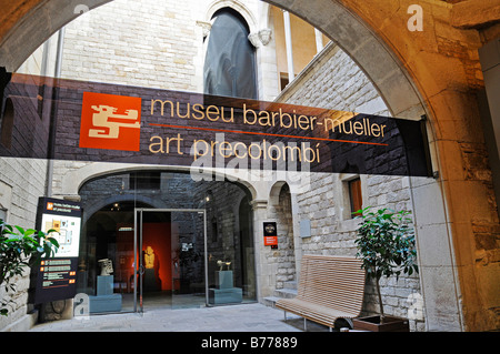 Ingresso, cortile interno, Museu Barbier Mueller Museum, arte Precolombi, arte precolombiana, Ribera trimestre, Barcellona, Catal Foto Stock