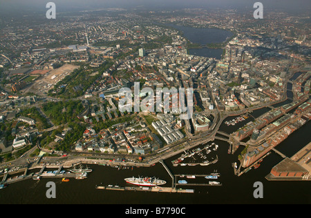 Fotografia aerea, vista su Neustadt, centro storico, Binnenalster, interno Alster e Aussenalster, Alster esterno, Hambur Foto Stock