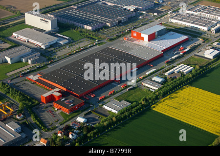 Foto aerea, sconto negozio KIK, magazzini, amministrazione principale, Boenen, la zona della Ruhr, Renania settentrionale-Vestfalia, Germania, Europa Foto Stock