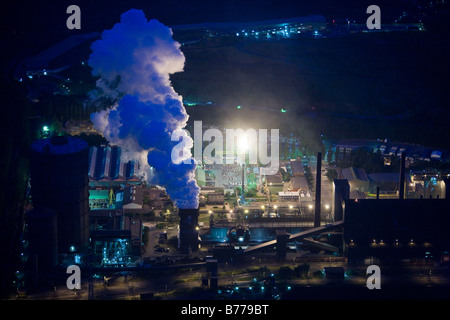 Foto aerea, Prosper cokeria, carbone della Ruhr, azienda Evonik, notte di esposizione, l'illuminazione blu, Extraschicht festival 2008, Bottrop, Foto Stock