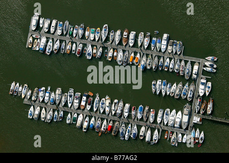 Fotografia aerea, le barche nel porto di Spiekeroog, Est Frisone Isola, Bassa Sassonia, Germania, Europa Foto Stock