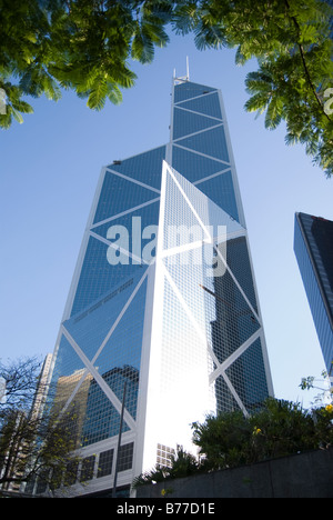 La torre della Banca della Cina, Sheung Wan, Victoria Harbour, Isola di Hong Kong, Hong Kong, Repubblica Popolare di Cina Foto Stock