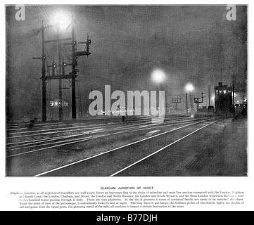 Clapham Junction Station di notte 1901 foto dell'importante il sud ovest di Londra nodo ferroviario Foto Stock
