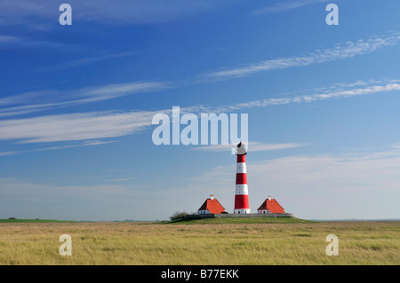 Faro di Westerheversand, Westerhever, penisola di Eiderstedt, Schleswig-Holstein, Germania, Europa Foto Stock