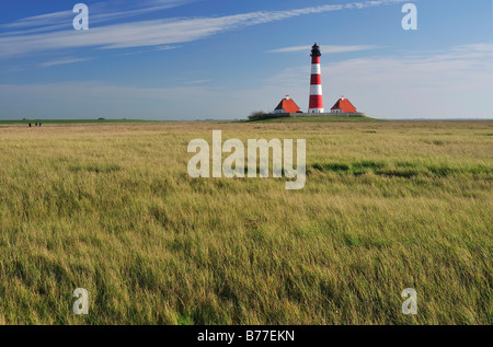 Faro di Westerheversand, Westerhever, penisola di Eiderstedt, Schleswig-Holstein, Germania, Europa Foto Stock