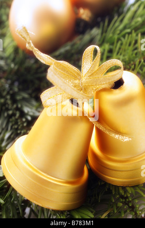 Golden campane di Natale Foto Stock