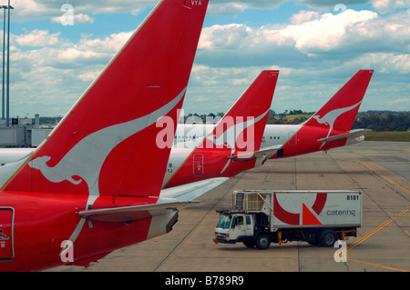 Catering van manutenzione Qantas aviogetti Boeing a Melbourne Tullamarine Airport Foto Stock