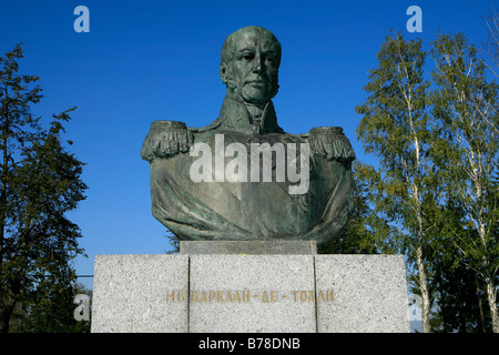 Statua di russo Maresciallo di Campo Michael Barclay de Tolly (1761-1818) a Borodinò, Russia Foto Stock