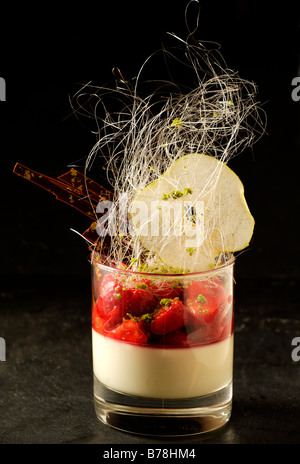 Apéro, mousse di yogurt con frutta, Haute Cuisine, la Baroche, Alsazia, Francia, Europa Foto Stock